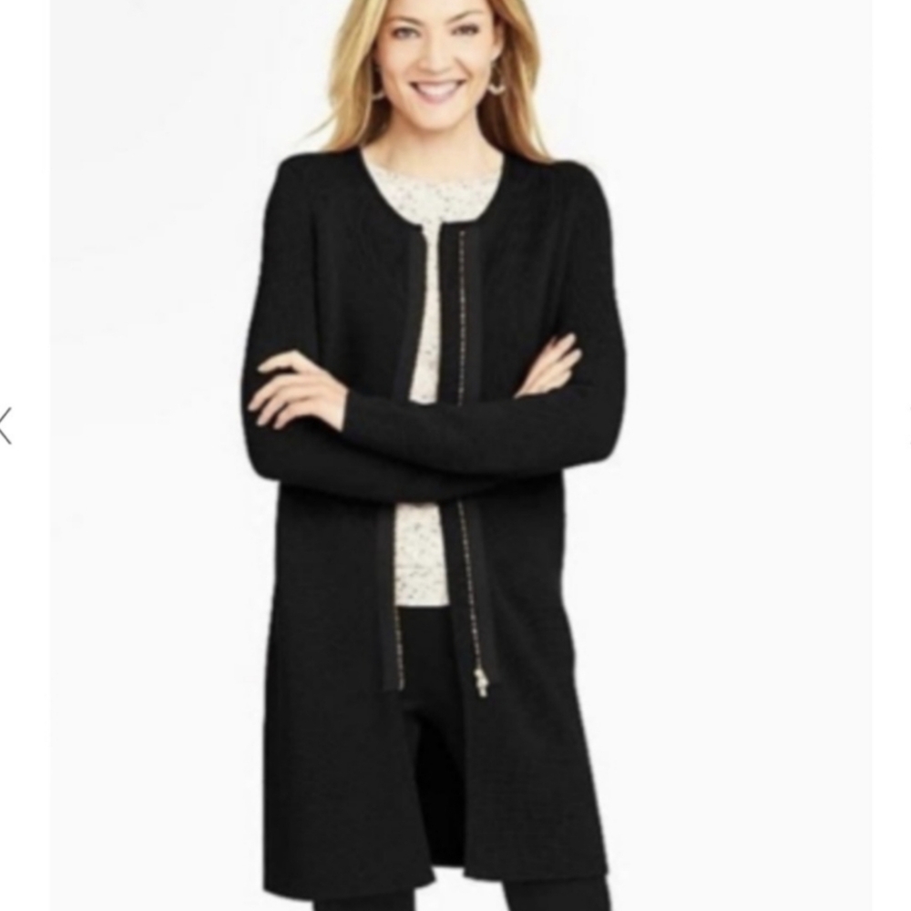 Ann Taylor 100% Merino Wool Zip Front Long Sweater Jacket